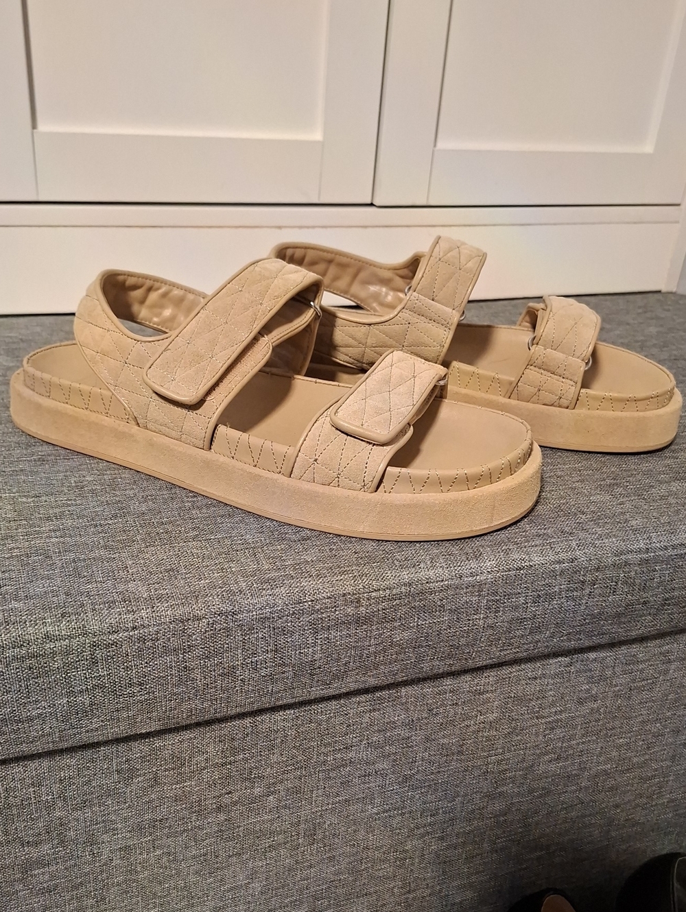 Mango Quilted Tan Adjustable-Strap Sandals